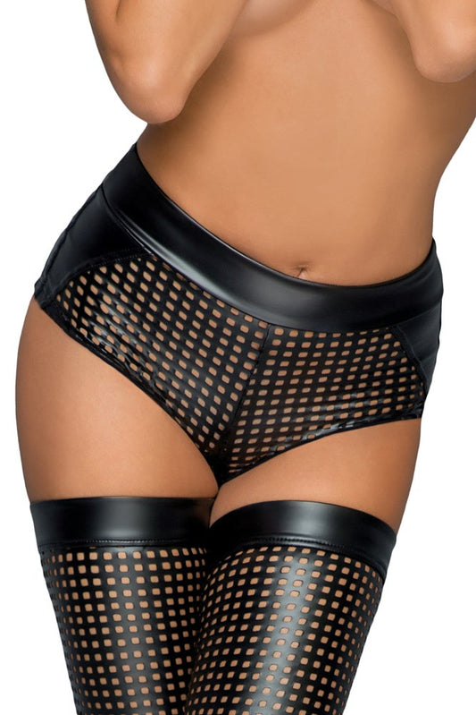 Noir Handmade Ladies Lasercut Short with Power Wetlook Waistband - - Her Fetish