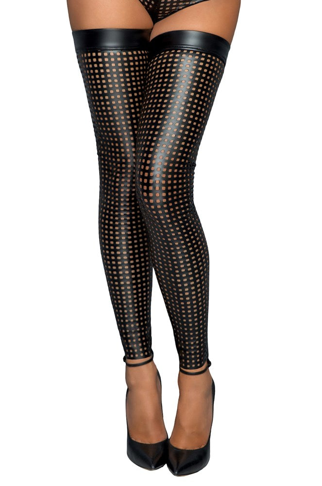 Noir Handmade Ladies Lasercut Stockings with Silicone Tape Hold - Her Fetish