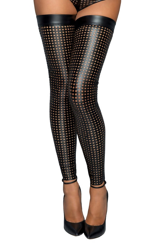 Noir Handmade Ladies Lasercut Stockings with Silicone Tape Hold - - Her Fetish