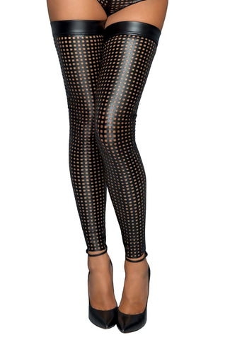 Noir Handmade Ladies Lasercut Stockings with Silicone Tape Hold - Her Fetish