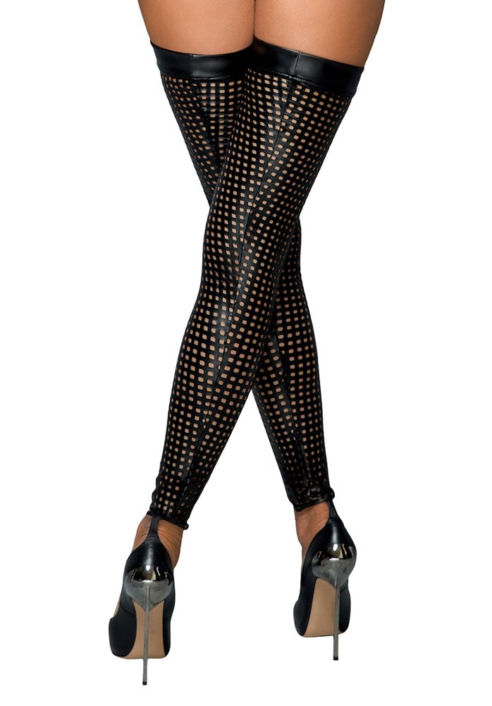 Noir Handmade Ladies Lasercut Stockings with Silicone Tape Hold - Her Fetish