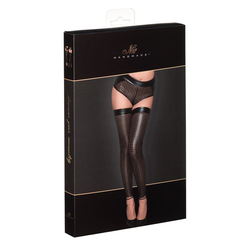Noir Handmade Ladies Lasercut Stockings with Silicone Tape Hold - Her Fetish