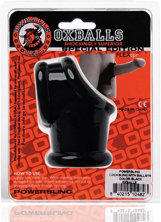 OxBalls Powersling Cocksling And Ballstretcher Black Dual Function Ring - Ball and Cock Toys