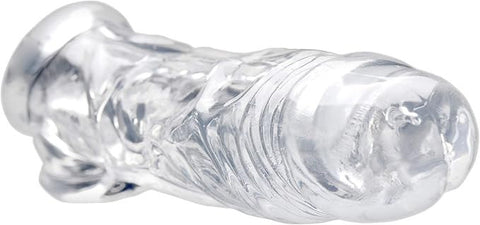 XR Brands Size Matters Realistic Clear Penis Enhancer and Ball Stretcher Dual Enhancement - Penis Sleeves and Extenders