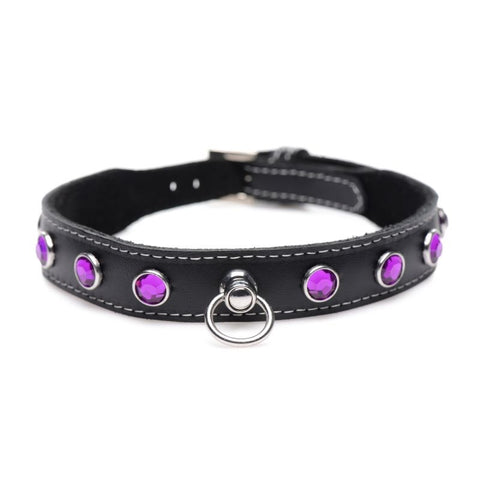 XR Brands Master Series Bling Vixen Leather Choker Collar With Rhinestones - Collars and Leads