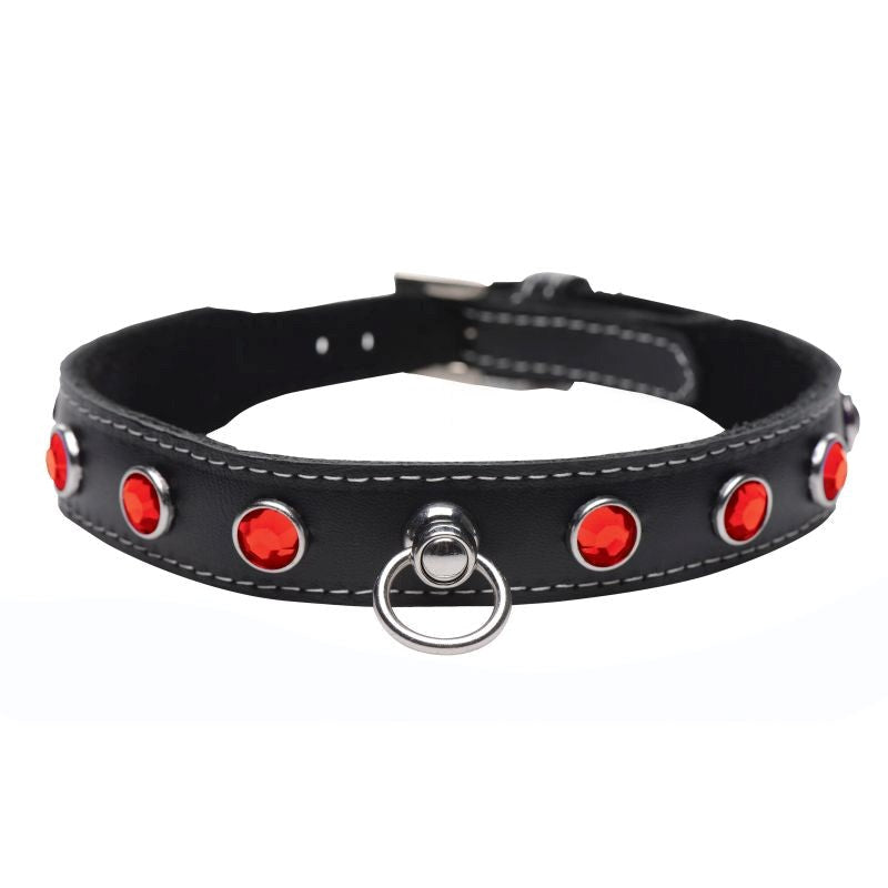 XR Brands Master Series Bling Vixen Leather Choker Collar With Rhinestones - - Collars and Leads