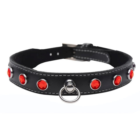XR Brands Master Series Bling Vixen Leather Choker Collar With Rhinestones - Collars and Leads