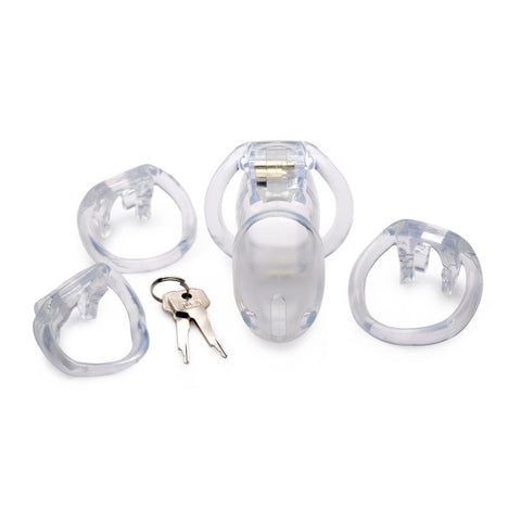 XR Brands Master Series Clear Captor Male Chastity Cage with Lock - Male Chastity