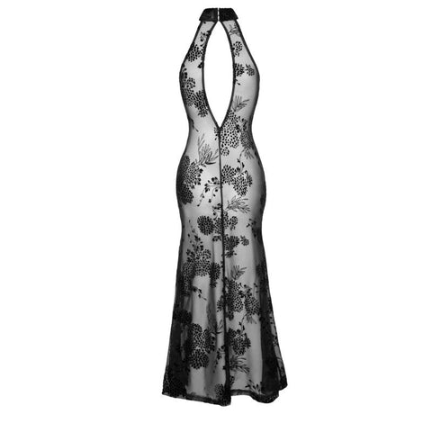 Noir Handmade Long Tulle Bondage Play Women Dress Black Sheer Floor Length - Her Fetish