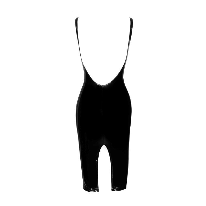 Noir Handmade PVC Midi Womens Dress With Front Zipper Black Glossy Fetish Wear - Her Fetish