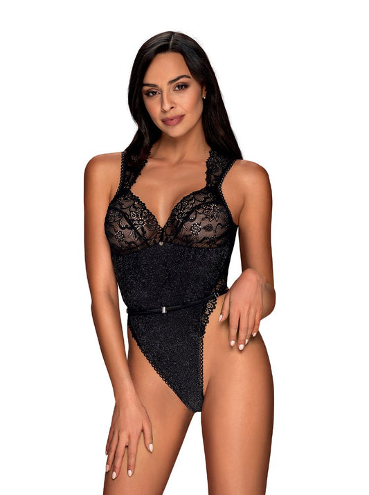 Obsessive Elisetta Classic Cut Women Teddy Black Lace with Glitter - - Teddies and Bodysuits