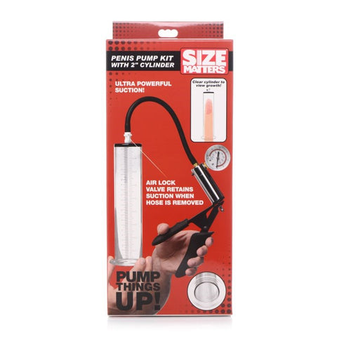 XR Brands Size Matters Mens Penis Pump Kit with Cylinder and Gauge - Penis Pumps And Stretchers