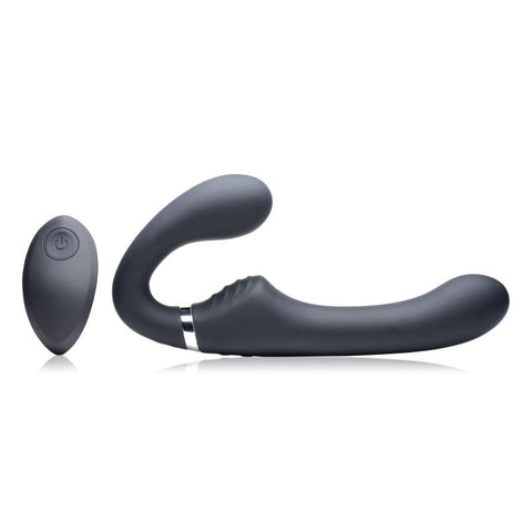 XR Brands Strap U Mighty Rider 10X Strapless Strap On Black With Remote - Strap On Sextoys
