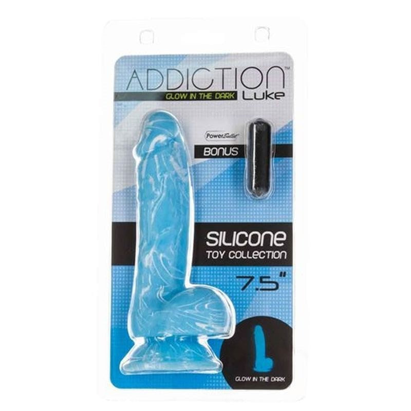 BMS Factory Addiction Luke Glow in the Dark Realistic Dildo with Balls 7.5 Inch - - Realistic Dildos