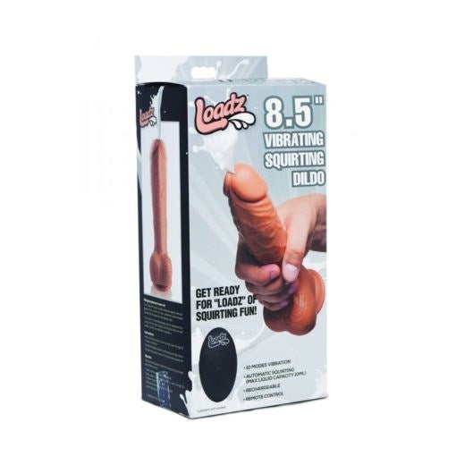 XR Brands Loadz Dual Density Squirting Dildo Medium Skin Tone Remote 8.5 Inch - - Vibrating Dildos