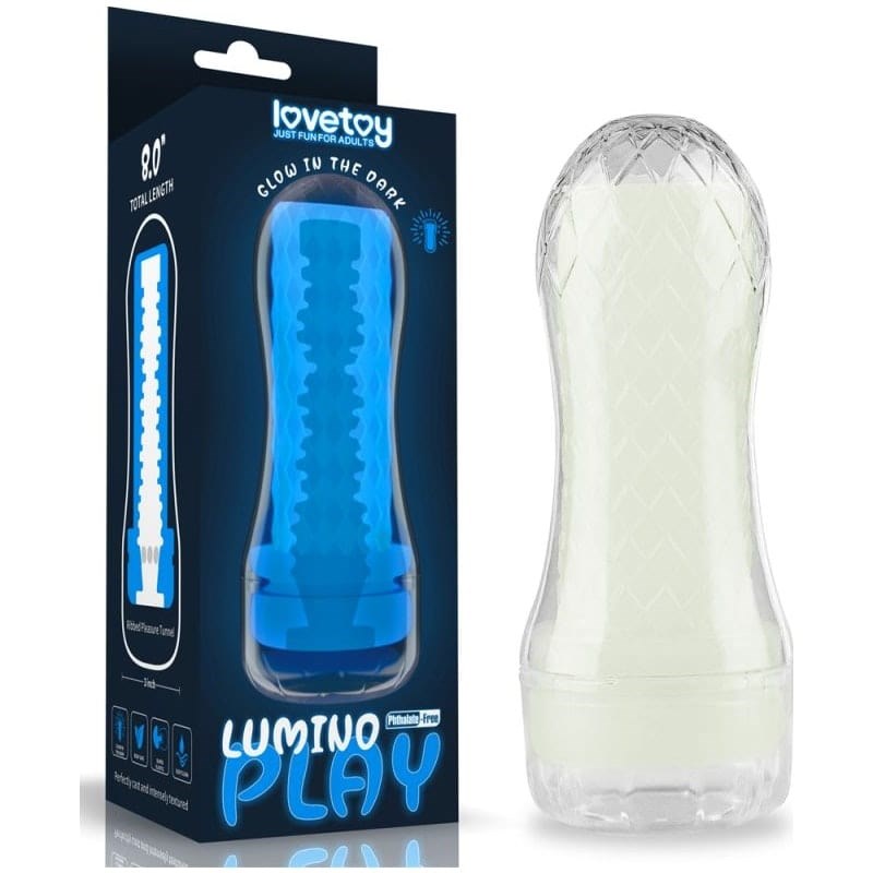 Lovetoy Lumino Play Male Ribbed Masturbator Glow in Dark TPE - - Masturbators and Strokers