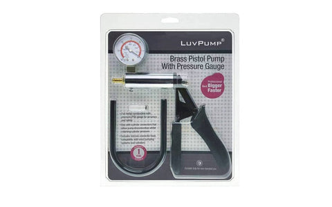 Shots Toys LuvPump Brass Pistol Penis Pump with Gauge & Hose Premium Brass - Penis Pumps And Stretchers