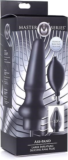 XR Brands Master Series Ass Pand Large Inflatable Silicone Butt Plug Black - - Butt Plugs