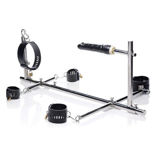 XR Brands Master Series Imprisoned Metal Stockade With Dildo Restraint System - - Sex Furniture