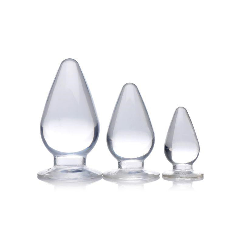 XR Brands Master Series Triple Cones Anal Plug Set 3 Piece Clear Progressive Sizes - - Butt Plugs