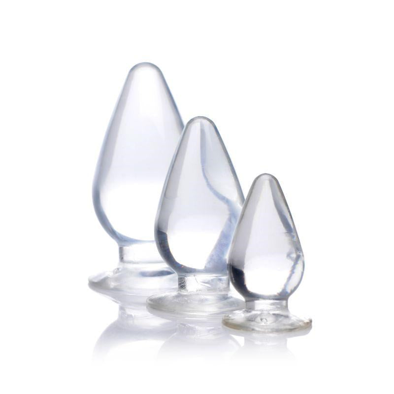XR Brands Master Series Triple Cones Anal Plug Set 3 Piece Clear Progressive Sizes - - Butt Plugs