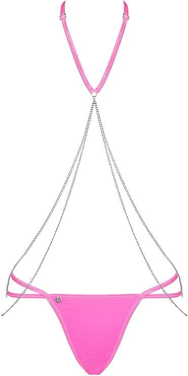 Obsessive Chainty Bra and Panty Set Pink with Detachable Metal Chains - - Bras and Bra Sets