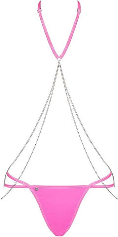 Obsessive Chainty Bra and Panty Set Pink with Detachable Metal Chains - Bras and Bra Sets