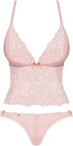 Obsessive Delicanta Womens Top & Panties Pink Translucent Lace Set - G-Strings, Panties and Shorts