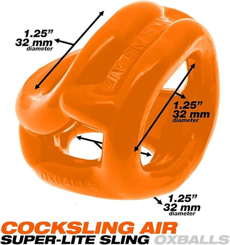 OxBalls Original Lite Cocksling Air Orange Three Ring Cock Ring - Ball and Cock Toys