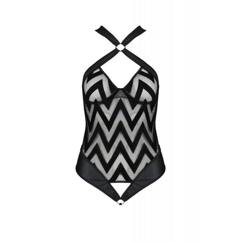 Passion Lingerie Hima Womens Bodysuit Black European Underwired Leather Look - Teddies and Bodysuits