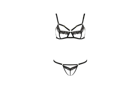 Passion Lingerie Solon Bra & Panty Set 2 Piece Black Bold Strap Design - Bras and Bra Sets
