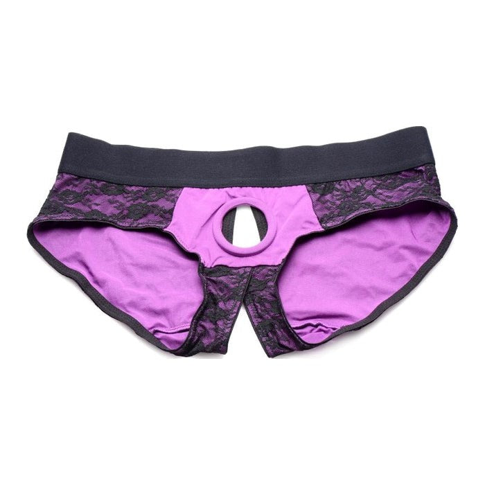 XR Brands Strap U Lace Envy Panty Harness L/XL Purple Premium Lace Design - - Strap On Sextoys