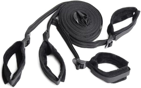 XR Brands Strict Bed Restraint Bondage Kit Black Complete BDSM System - Bondage Kits