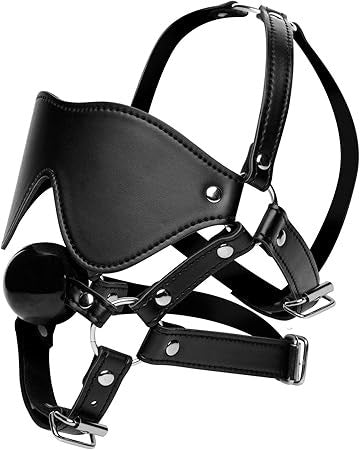 XR Brands Strict Blindfold Harness With BDSM Play Ball Gag Professional Grade - - Bondage Gags and Bits