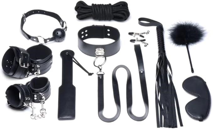 XR Brands Strict Deluxe Bondage Set 10 Piece Black Complete BDSM Collection - - Bondage Kits