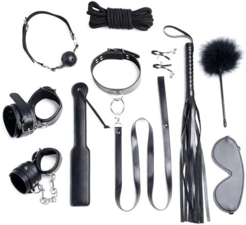 XR Brands Strict Deluxe Bondage Set 10 Piece Black Complete BDSM Collection - Bondage Kits