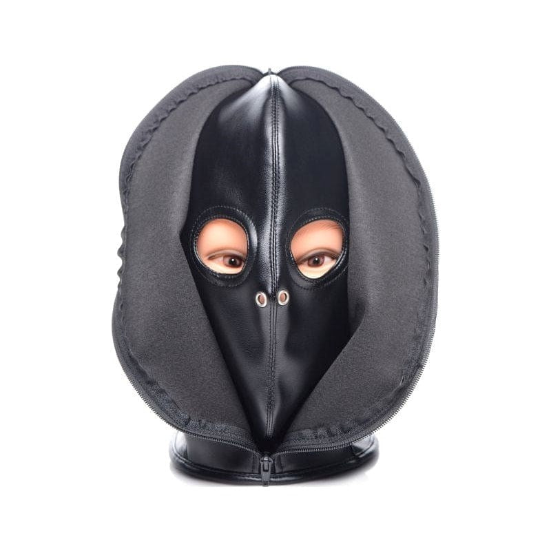 XR Brands Strict Zip Front Bondage Hood Black with Zip Front Access - - Bondage Hoods