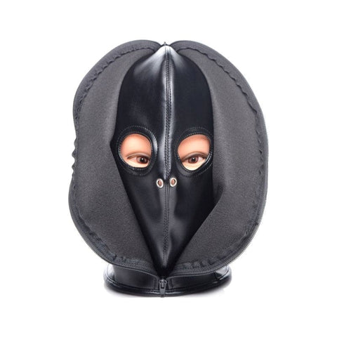 XR Brands Strict Zip Front Bondage Hood Black with Zip Front Access - Bondage Hoods