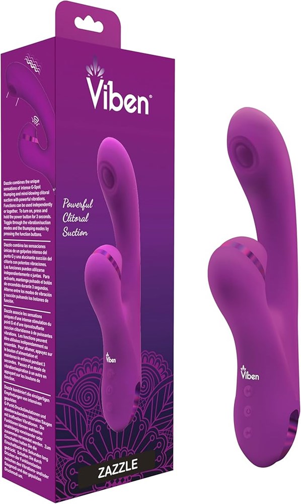 Viben Dazzle Rechargeable Thumping Rabbit Vibrator Berry Triple Stimulation - - Rabbit Vibrators
