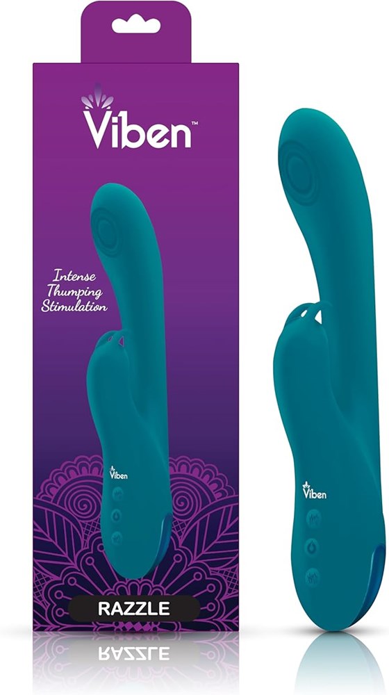 Viben Razzle Rechargeable Thumping Rabbit Vibrator Ocean Triple Motor - - Rabbit Vibrators