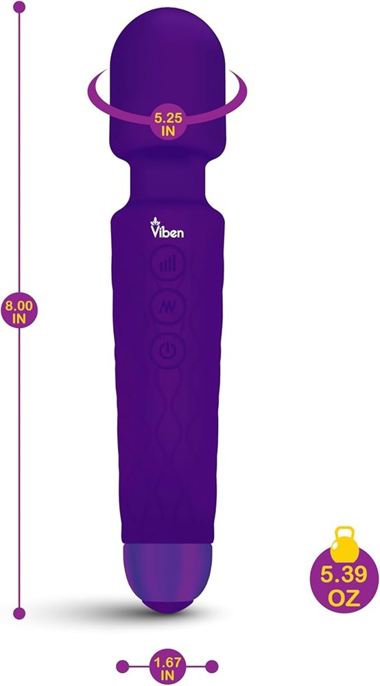 Viben Tempest 20 Function Travel Body Wand Massager Violet Powerful Vibrator - - Body Wands