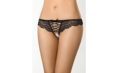 Axami Lingerie Brazilian Open Crotch G String Panty Black Premium European Lace - G-Strings, Panties and Shorts