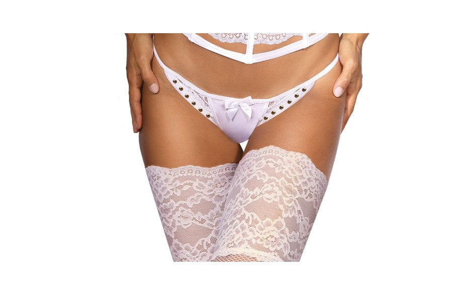 Axami Lingerie Microfiber and Lace G String Panty with Studs White Premium EU - - G-Strings, Panties and Shorts