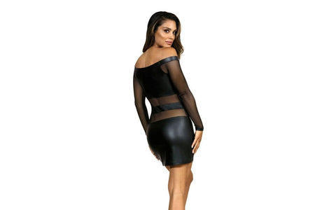 Axami Lingerie Off The Shoulder Mesh Panel Sexy Dress Black Premium Wetlook - Skirts And Club Wear