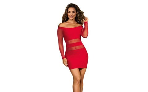 Axami Lingerie Off The Shoulder Mesh Panel Women Sexy Dress Red European Design - Skirts And Club Wear