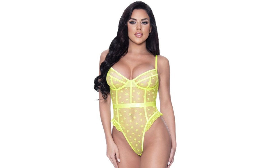 Exposed Lingerie High Leg Star Womens Teddy Lime with High Cut Design - Teddies and Bodysuits