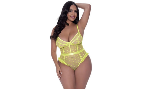 Exposed Lingerie High Leg Star Womens Teddy Lime with High Cut Design - Teddies and Bodysuits