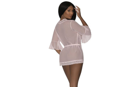 Exposed Lingerie Robe with Lace Trim Blush Semi Sheer Mesh Design - Kimono's and Gowns
