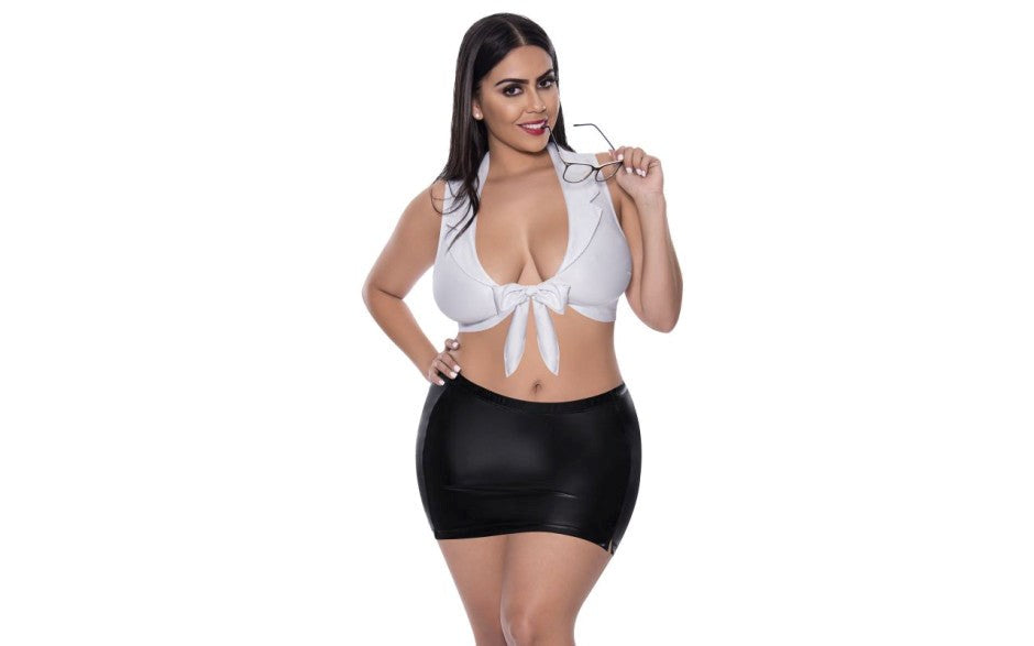 Exposed Lingerie Sexy CEO Womens Costume with Halter Top and Wet Look Skirt - Fancy Dress Ups