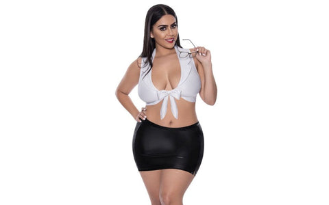Exposed Lingerie Sexy CEO Womens Costume with Halter Top and Wet Look Skirt - Fancy Dress Ups
